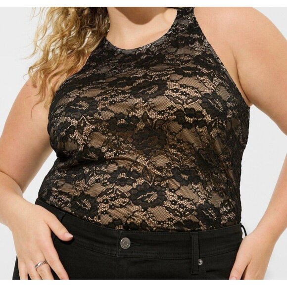 NWT Torrid Stretch Lace High Neck Tank Black Women’s Size 3XL Plus Size - Picture 1 of 8